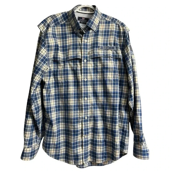 Vineyard Vines Harbor Blue White Flag Plaid Long Sleeve Shirt, Men’s Size Medium - Picture 1 of 14